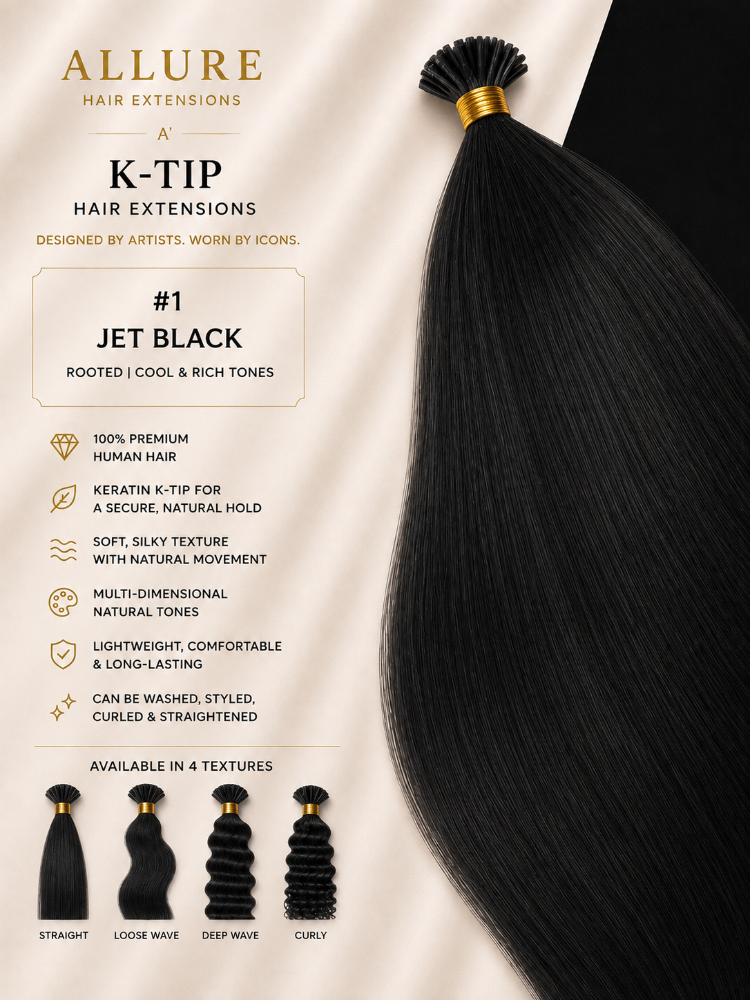 K-Tip Hair Extensions - Jet Black 1