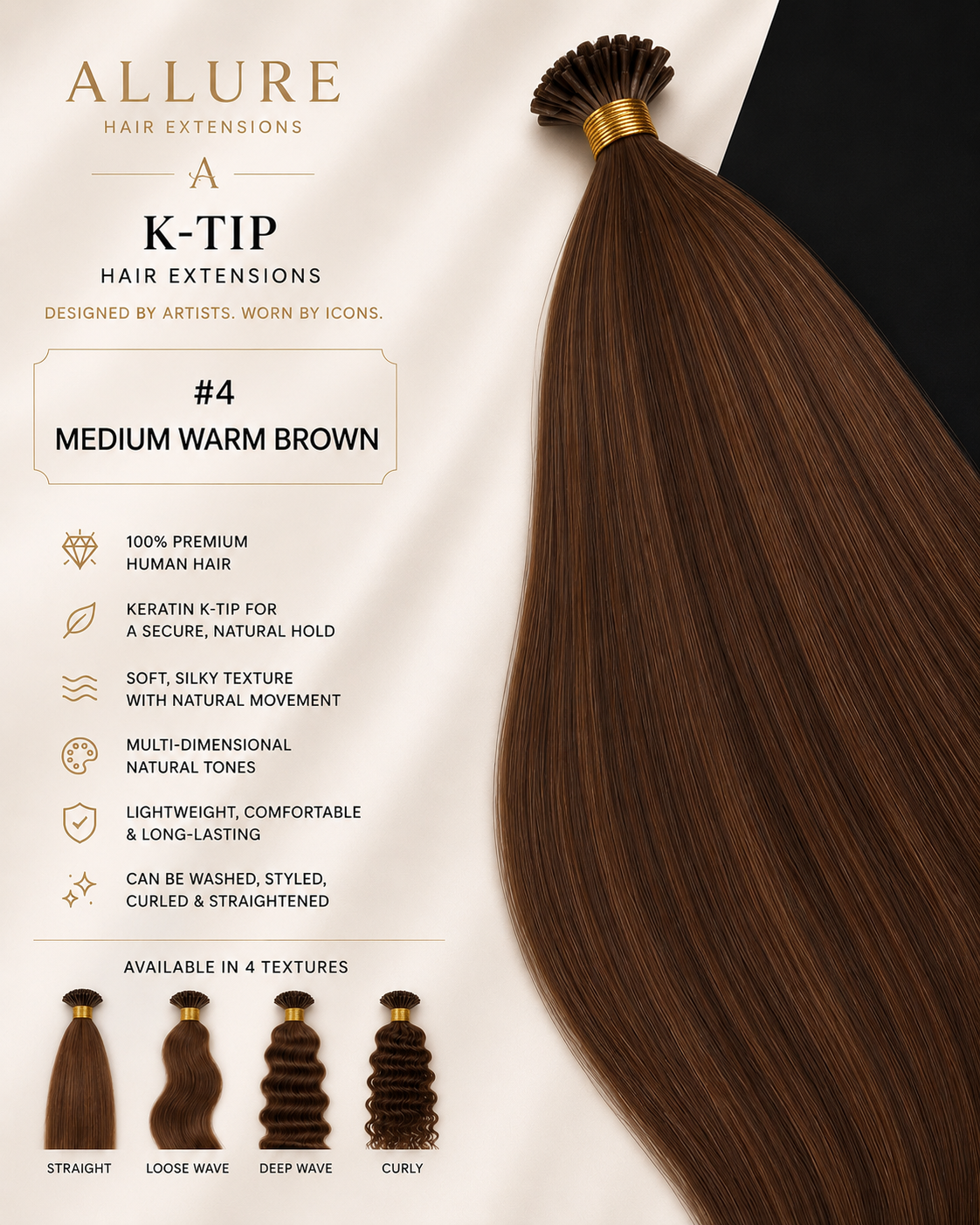 K-TIP Hair Extension - Medium Warm Brown 4