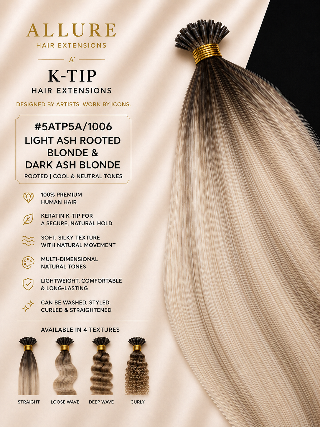 K-TIP Hair Extension - Rooted Lightest Ash blonde & Dark Ash Blonde 5ATP5A/1006