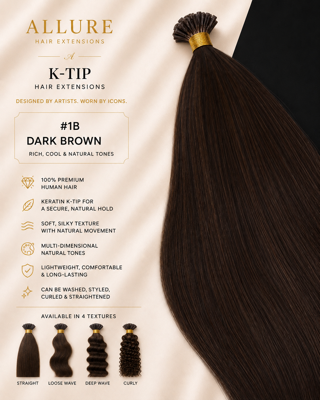 K-TIP Hair Extension - Dark Brown 1B