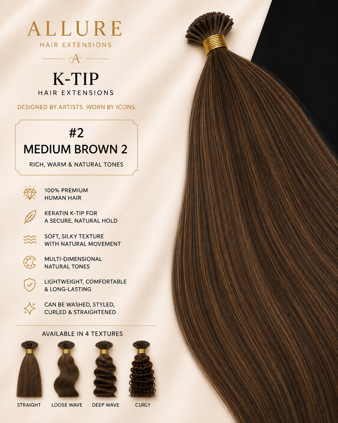 K-TIP Hair Extension - Medium Brown 2