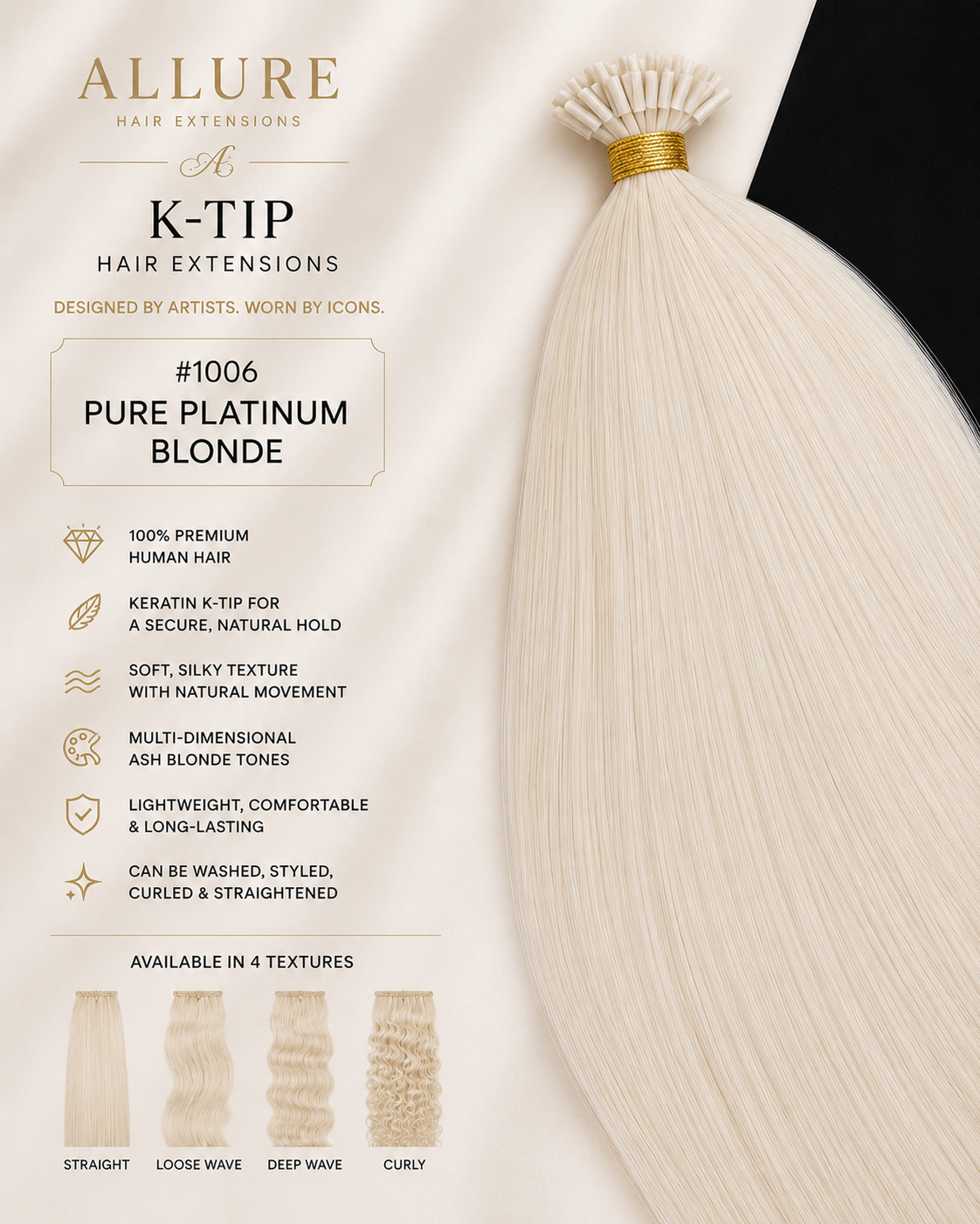 K-TIP Hair Extension - Lightest Ash Blonde 1006