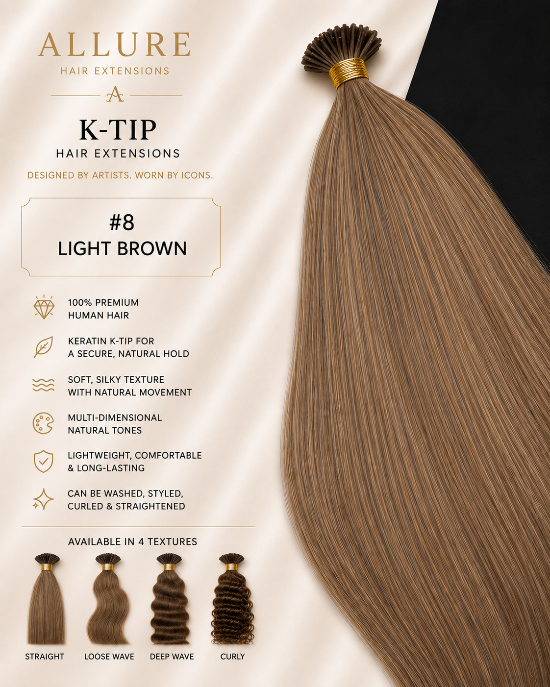 K-TIP Hair Extension - Light Brown 8
