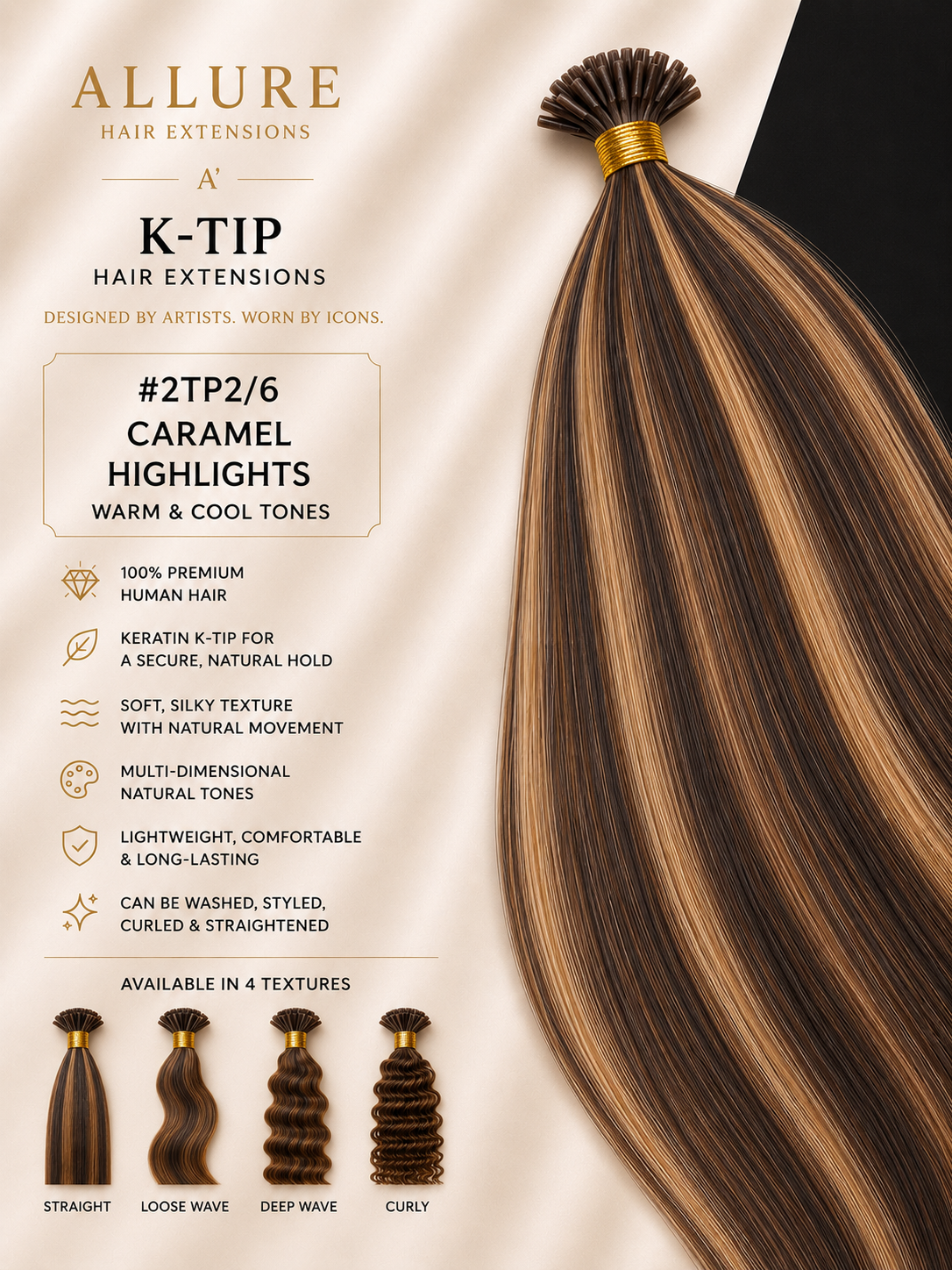 K-TIP Hair Extension - Highlighted Caramel 2TP2/6