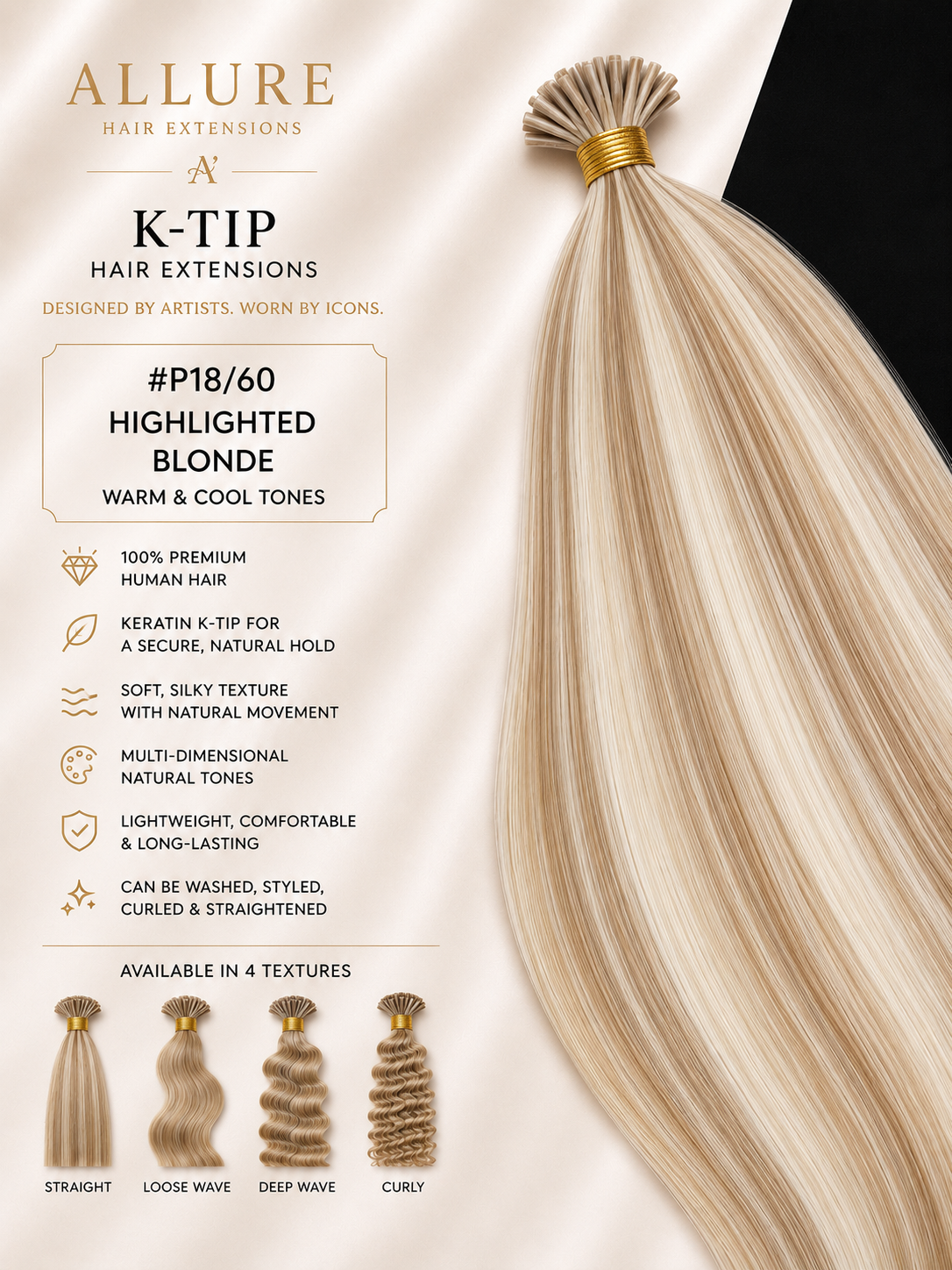 K-TIP Hair Extension - Highlighted Blonde Warm & Cool P18/60