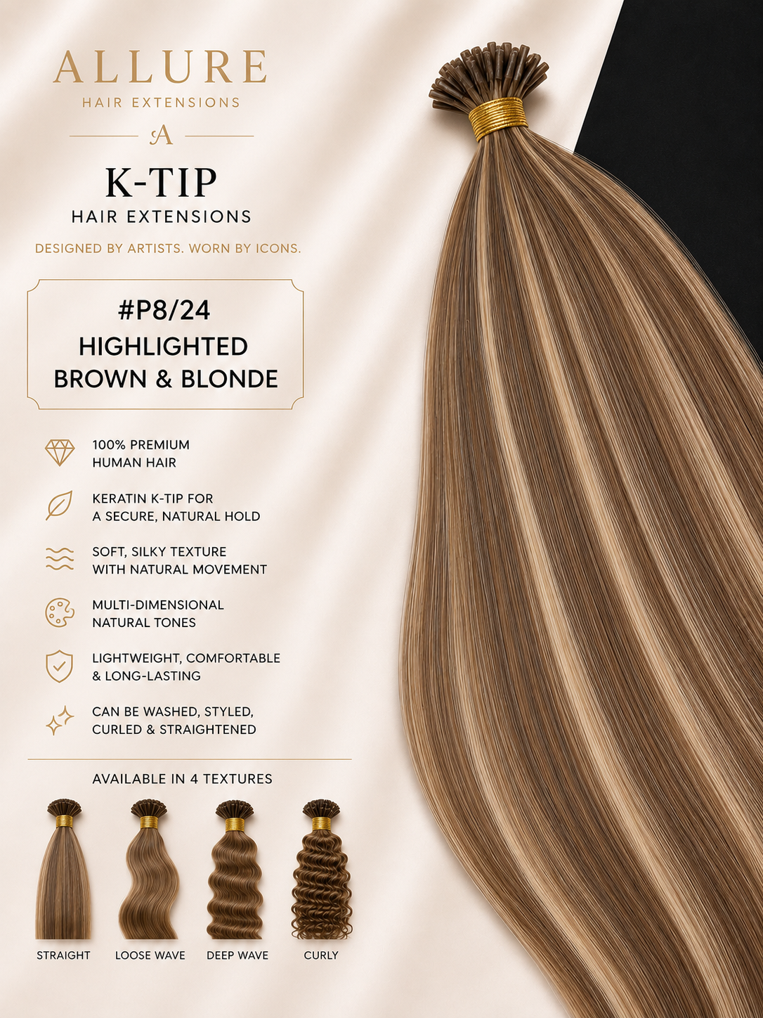 K-TIP Hair Extension - Highlighted Blonde and Brown P8/24